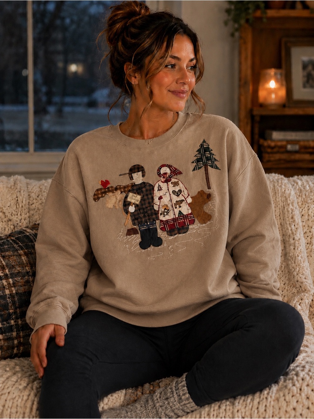 Vintage Folk Art Crewneck Sweatshirt | XL | Cozy Cabin Cottagecore
